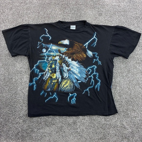 USA Thunder Other - Vintage USA Thunder Shirt Mens XL Black Native American Eagle Lightning AOP